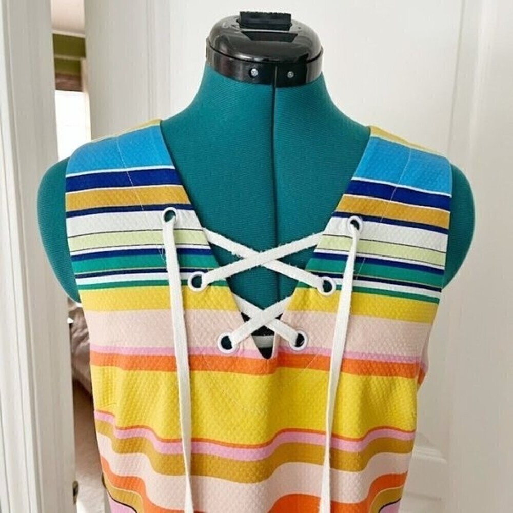 Tracy Reese x Anthropologie Coastal Casual Stripe Sleeveless Shift Dress XKNL17 - Picture 7 of 13